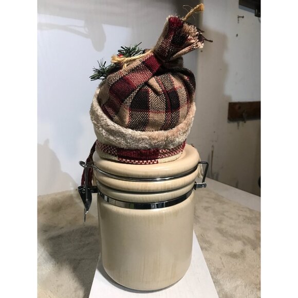 Snowman Ceramic Cannister Hinged Jar Fabric Hat & Scarf 11" Tall11 - Picture 6 of 16